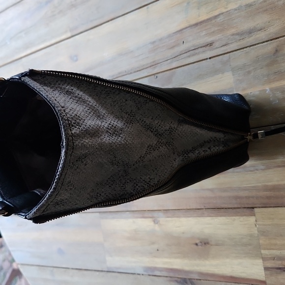 Stella & Dot Black Leather Purse Shoulder Bag Snakeskin Detail Sides - Picture 6 of 17